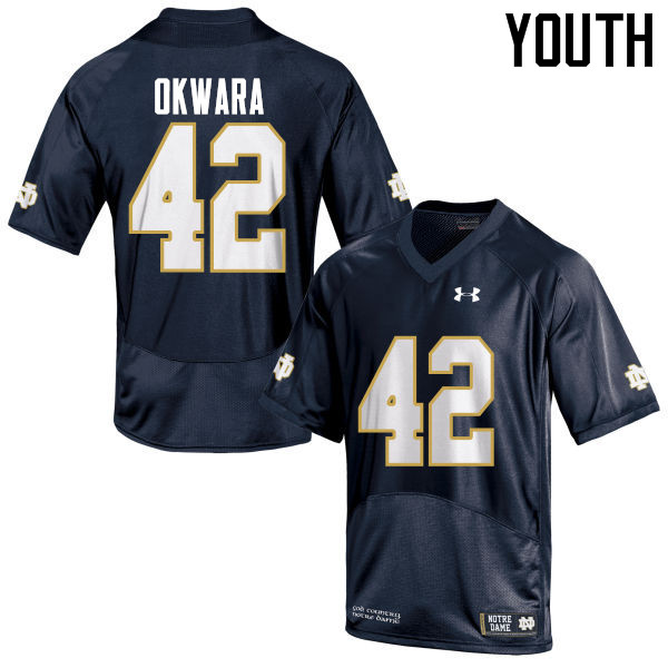 Youth #42 Julian Okwara Notre Dame Fighting Irish College Football Jerseys-Navy Blue